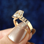 Half Bezel Yellow Gold Cushion & Baguette Cut White Sapphire Engagement Ring