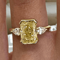 Three Stone Half Bezel Yellow Gold Radiant Cut Canary Sapphire Engagement Ring