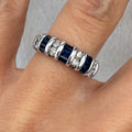 Vintage Baguette & Round Cut Blue & White Sapphire Half Eternity Wedding Band For Women