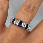 Vintage Baguette & Round Cut Blue & White Sapphire Half Eternity Wedding Band For Women