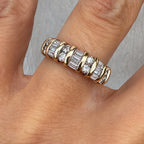 Vintage Yellow Gold Baguette & Round Cut White Sapphire Half Eternity Wedding Band For Women