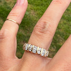 Vintage Yellow Gold Baguette & Round Cut White Sapphire Half Eternity Wedding Band For Women