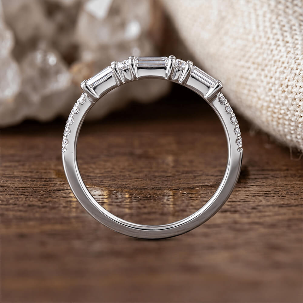 Classic Baguette & Round Cut White Half Eternity Wedding Band For Women