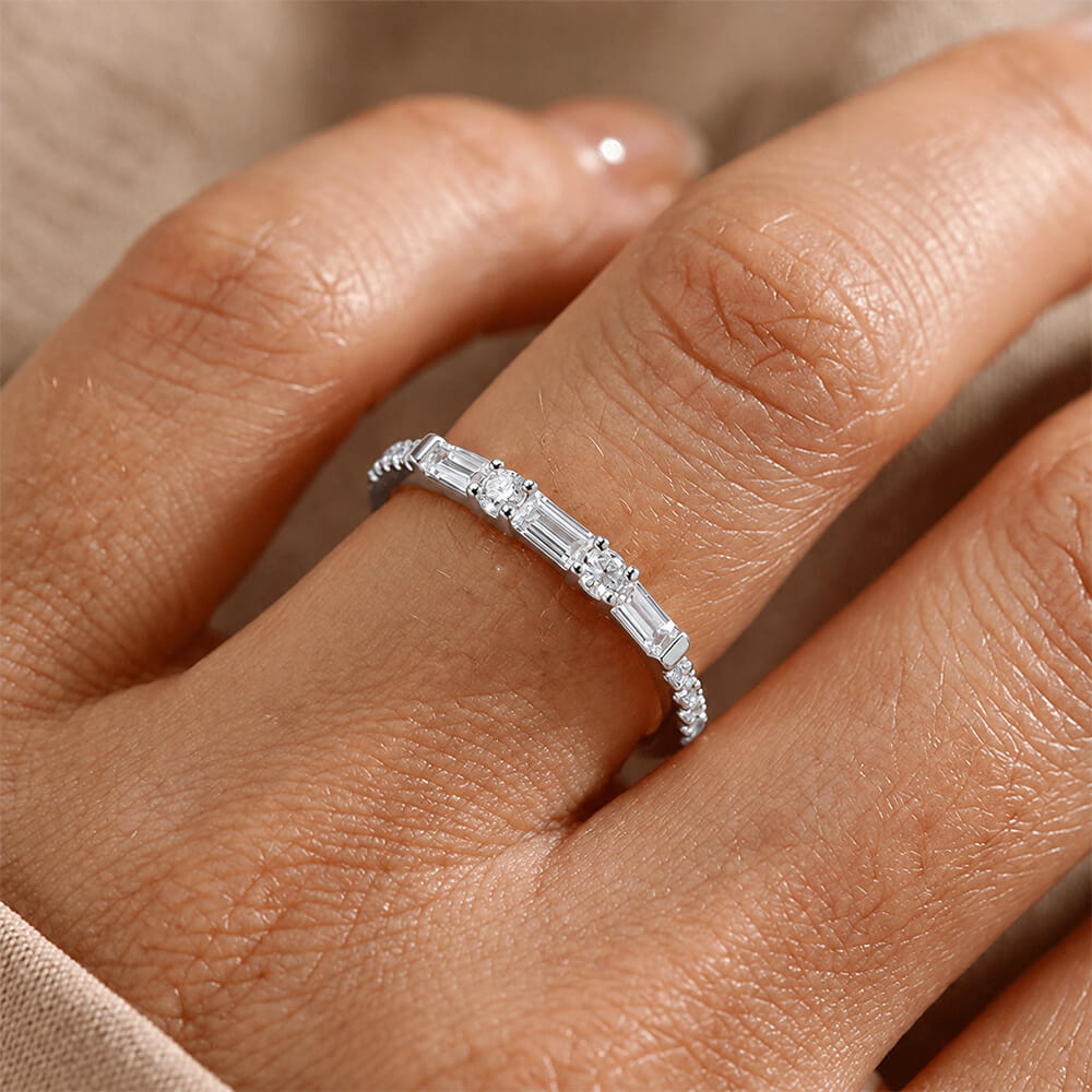 Classic Baguette & Round Cut White Half Eternity Wedding Band For Women
