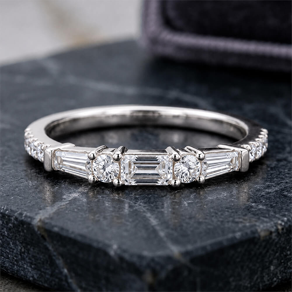 Classic Baguette & Round Cut White Half Eternity Wedding Band For Women