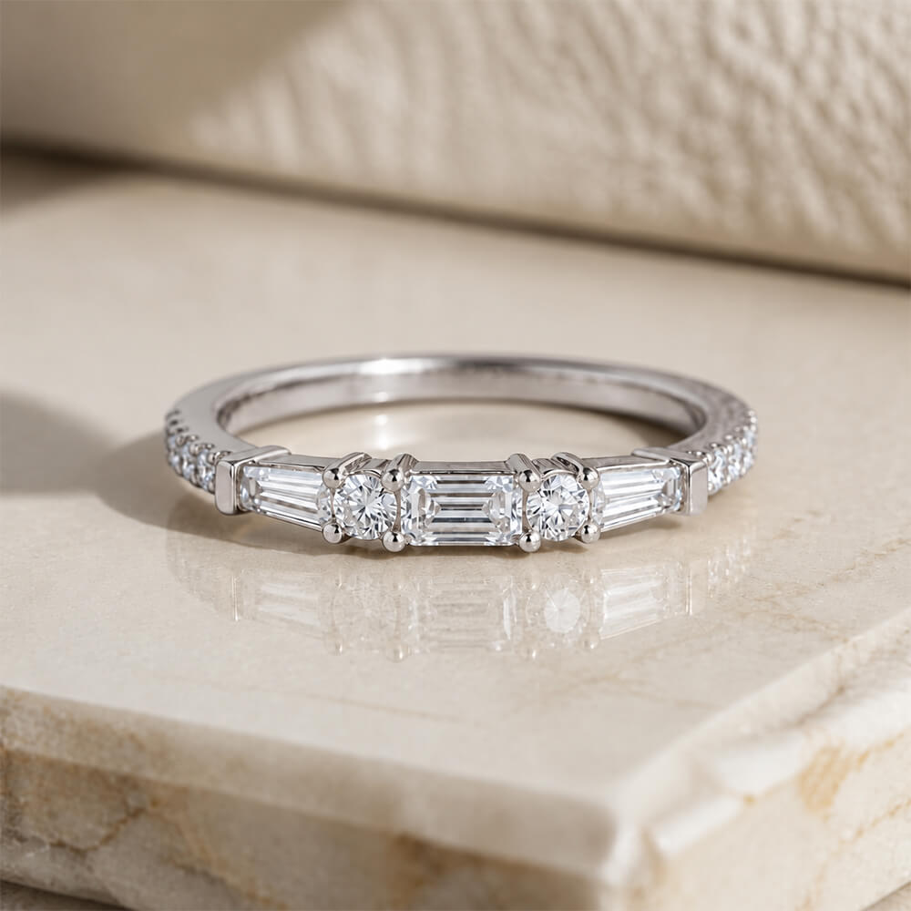 Classic Baguette & Round Cut White Half Eternity Wedding Band For Women