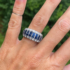 Art Deco Multi Row Channel Asscher & Round Cut Blue & White Sapphire Half Eternity Wedding Band For Women