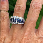 Art Deco Multi Row Channel Asscher & Round Cut Blue & White Sapphire Half Eternity Wedding Band For Women