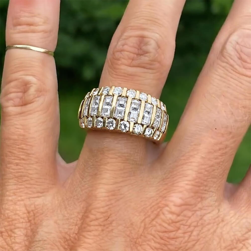 Luxury Jewelry Yellow Gold Multi Row Asscher & Round Cut White Sapphire Half Eternity Wedding Band For Women
