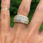 Luxury Jewelry Yellow Gold Multi Row Asscher & Round Cut White Sapphire Half Eternity Wedding Band For Women