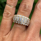 Luxury Jewelry Yellow Gold Multi Row Asscher & Round Cut White Sapphire Half Eternity Wedding Band For Women