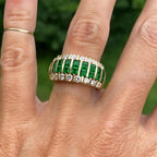 Multi Row Yellow Gold Asscher Cut Emerald Sapphire Half Eternity Wedding Band For Women
