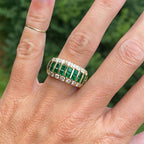 Multi Row Yellow Gold Asscher Cut Emerald Sapphire Half Eternity Wedding Band For Women