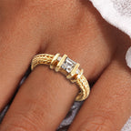 Vintage Three Stone Yellow Gold Channel Setting Asscher Cut White Sapphire Engagement Ring