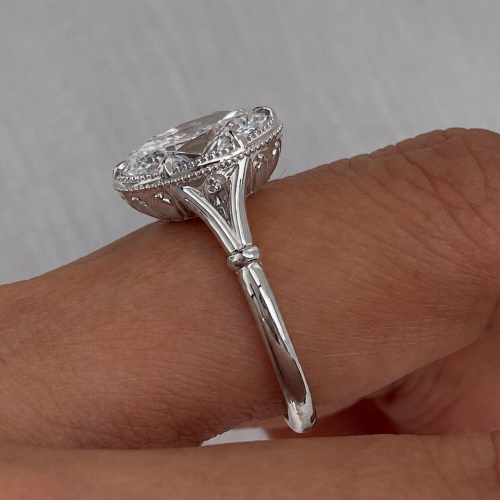 Vintage Bezel Solitaire Oval Cut White Sapphire Engagement Ring
