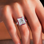 Vintage Art Deco Halo Asscher Cut White & Ruby Sapphire Engagement Ring