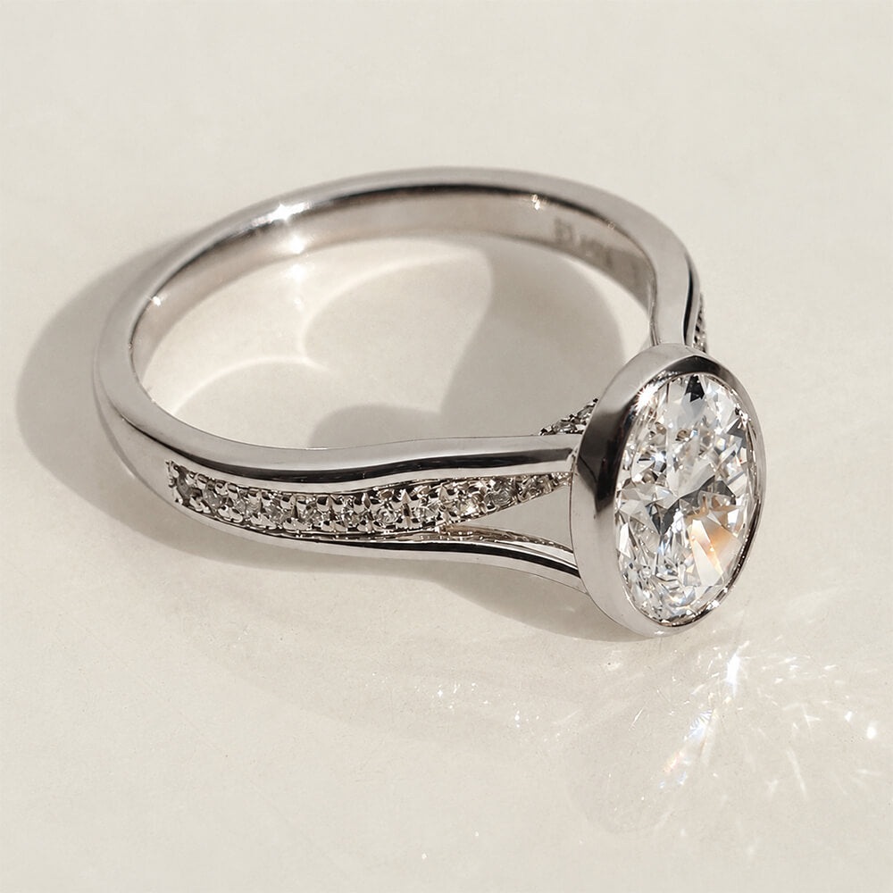 Vintage Solitaire Bazel Oval Cut White Sapphire Engagement Ring