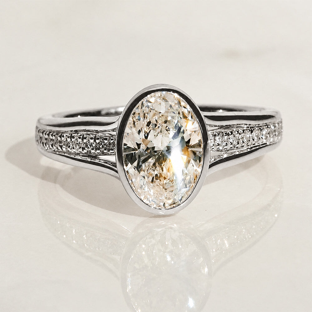 Vintage Solitaire Bazel Oval Cut White Sapphire Engagement Ring