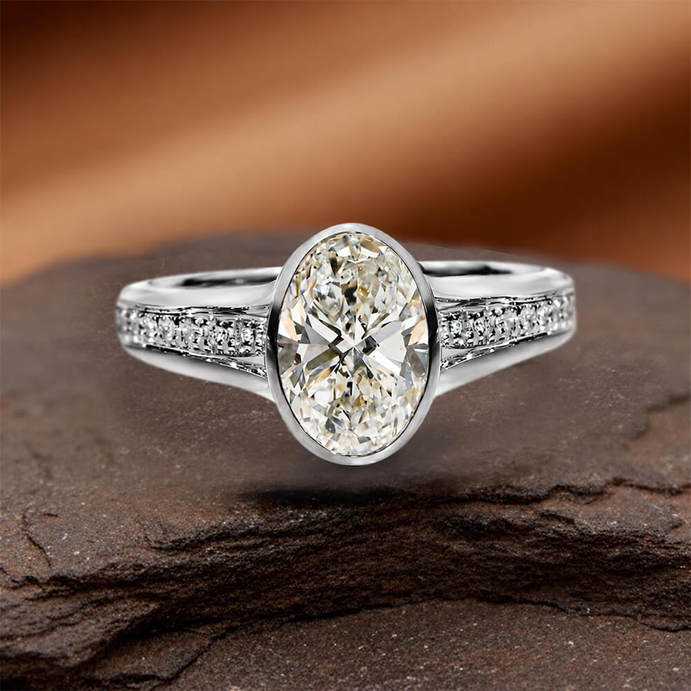 Vintage Solitaire Bazel Oval Cut White Sapphire Engagement Ring