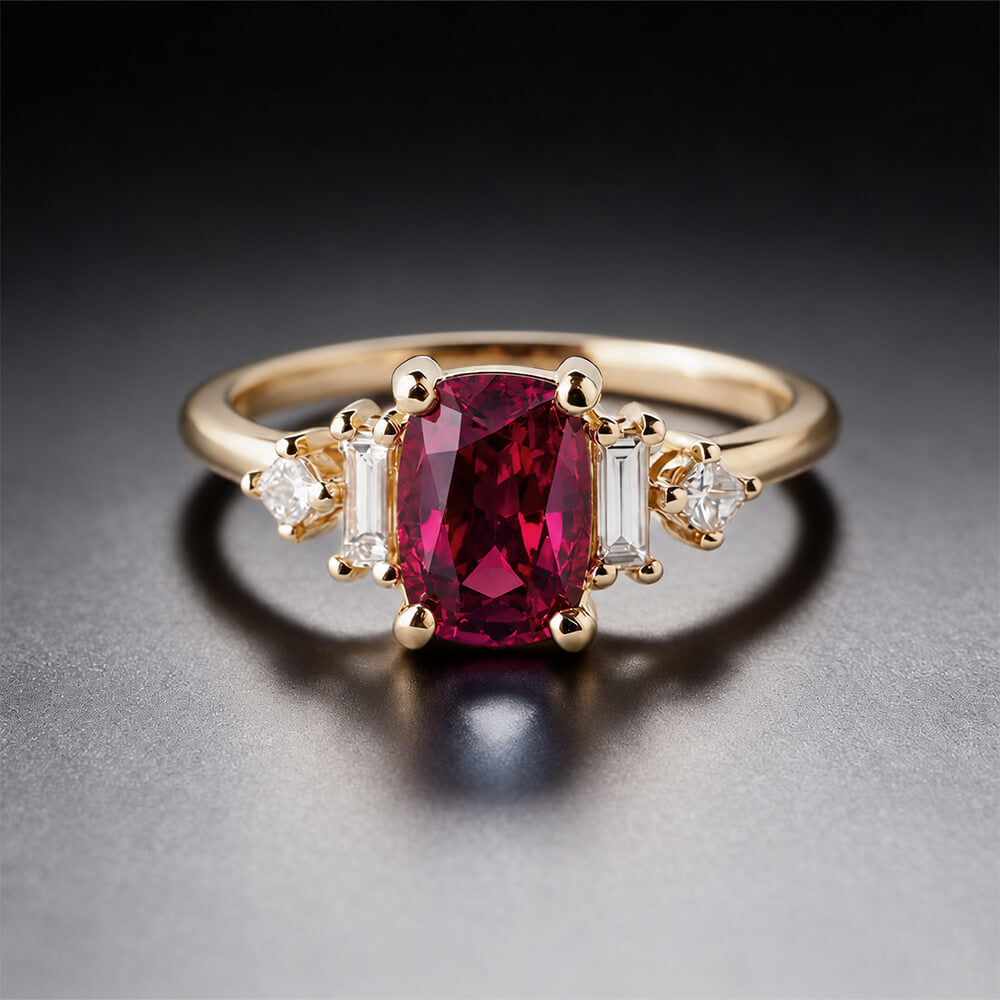 Classic Yellow Gold Cushion Cut Ruby Sapphire Engagement Ring