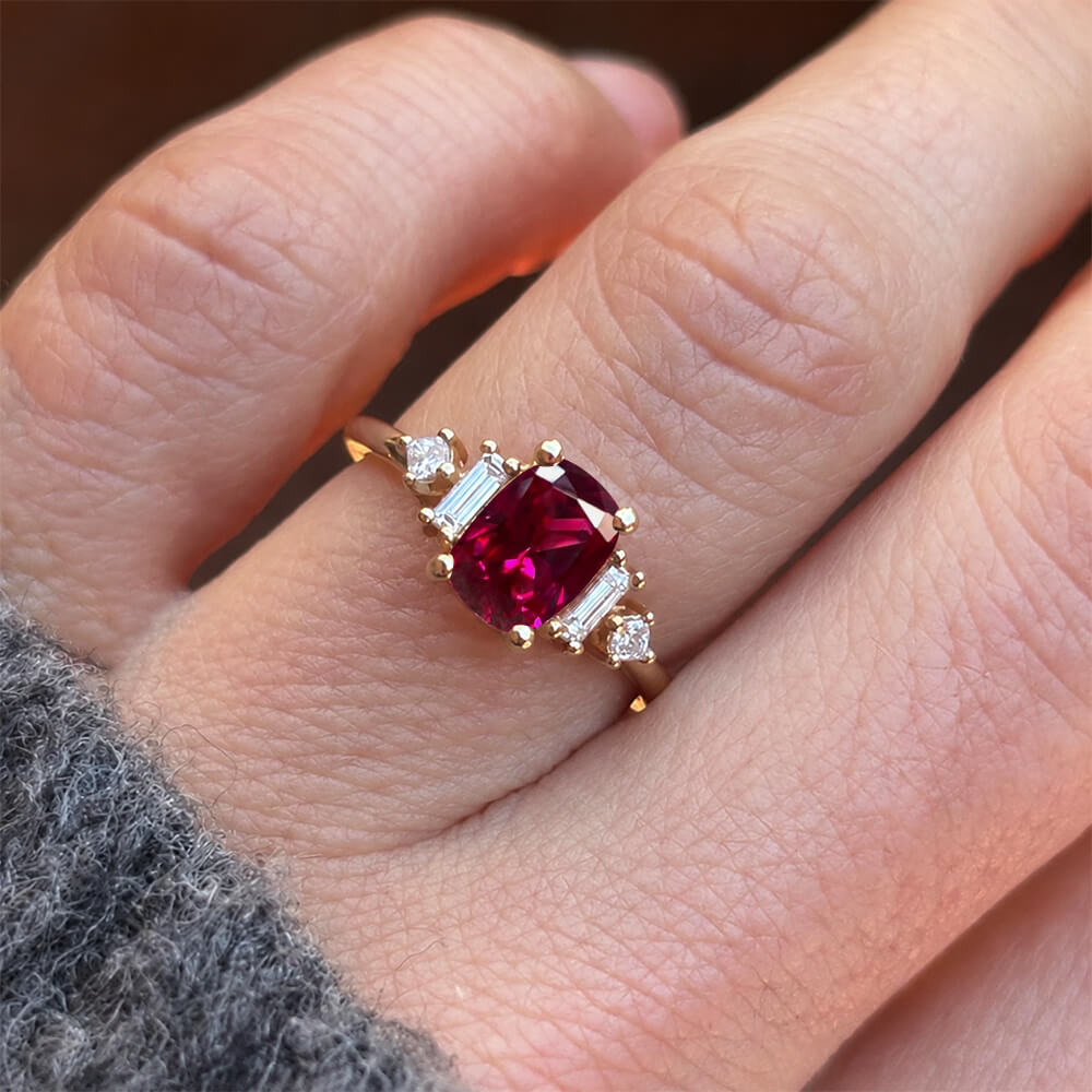 Classic Yellow Gold Cushion Cut Ruby Sapphire Engagement Ring