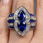 Luxury Jewelry Halo Double Pear Cut Blue Sapphire Cocktail Ring For Women