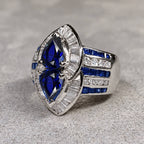 Luxury Jewelry Halo Double Pear Cut Blue Sapphire Cocktail Ring For Women