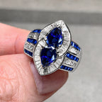 Luxury Jewelry Halo Double Pear Cut Blue Sapphire Cocktail Ring For Women