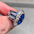 Luxury Jewelry Halo Double Pear Cut Blue Sapphire Cocktail Ring For Women