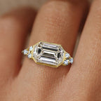 Classic Bezel Yellow Gold Emerald Cut White Sapphire Engagement Ring