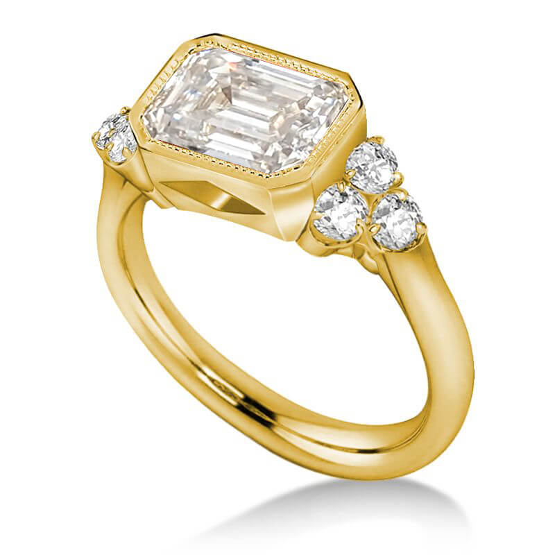 Classic Bezel Yellow Gold Emerald Cut White Sapphire Engagement Ring