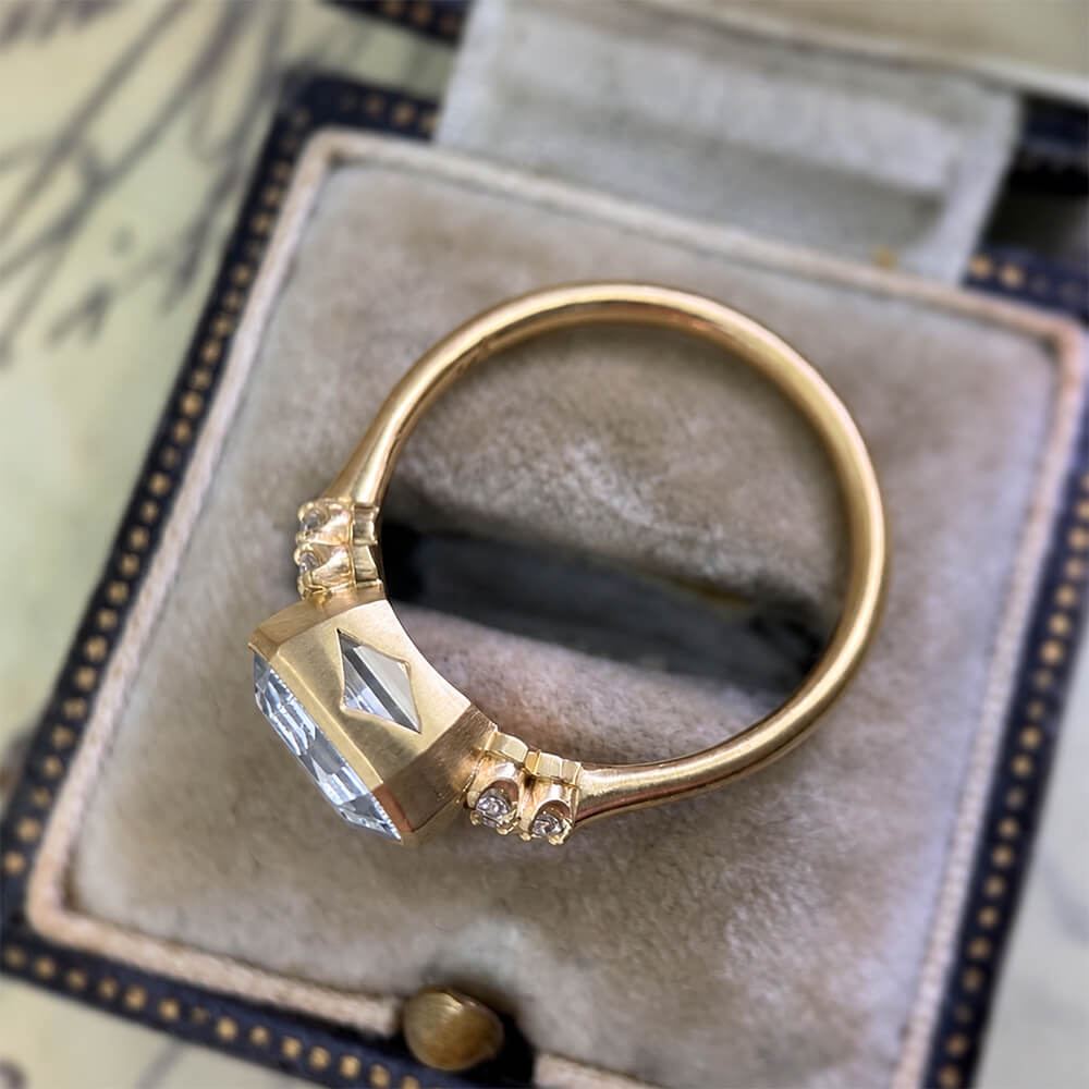 Classic Bezel Yellow Gold Emerald Cut White Sapphire Engagement Ring