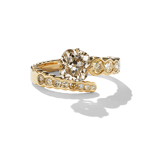 Luxury Jewelry Unique Design Yellow Gold Cushion Cut Canary Sapphire Engagement Ring