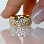 Unique Design Yellow Gold Round Cut White Sapphire Wide Cigar Eternity Wedding Band For Women