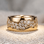 Unique Design Yellow Gold Round Cut White Sapphire Wide Cigar Eternity Wedding Band For Women