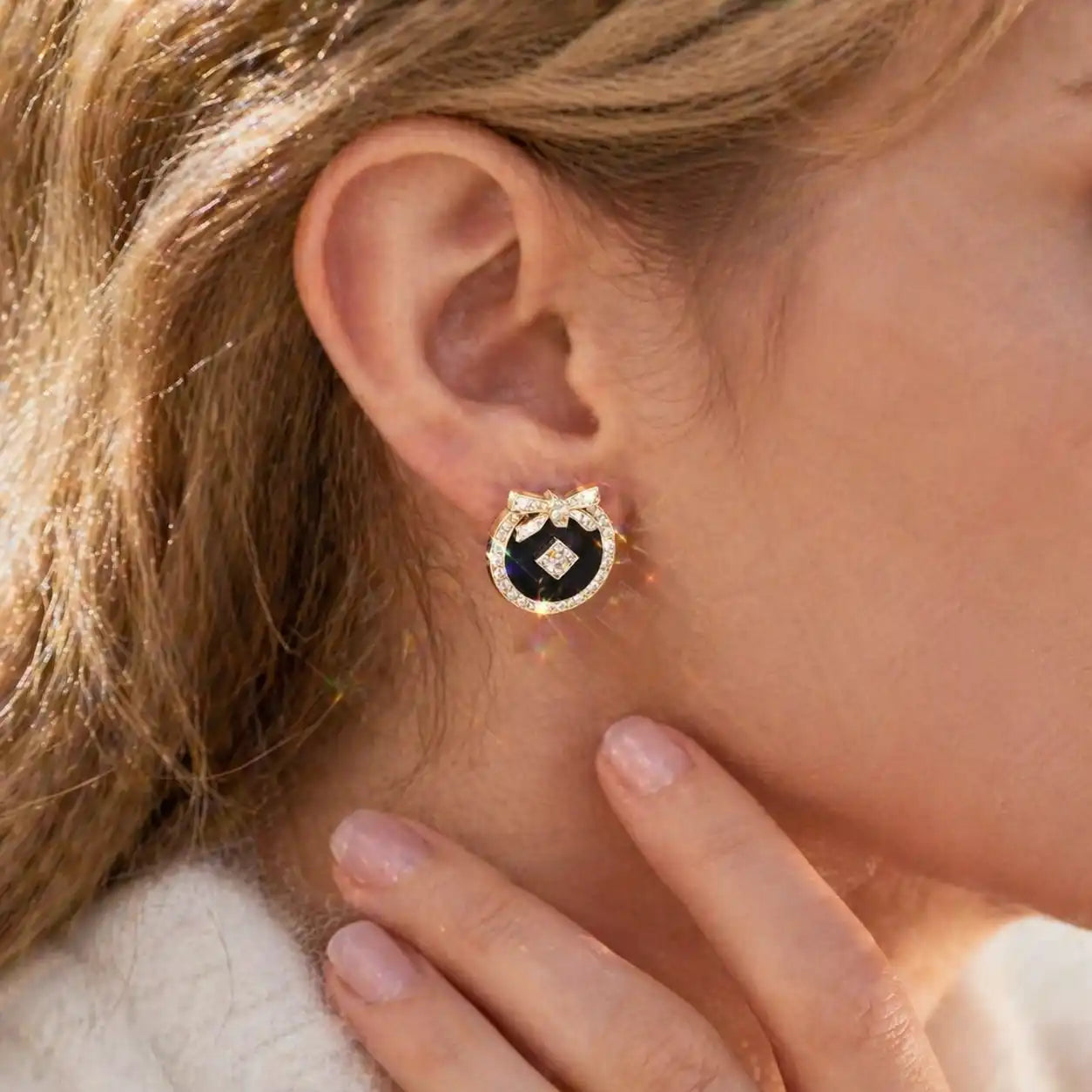 Art Deco Bow Design White Sapphire Round Cut Stud Earrings For Women