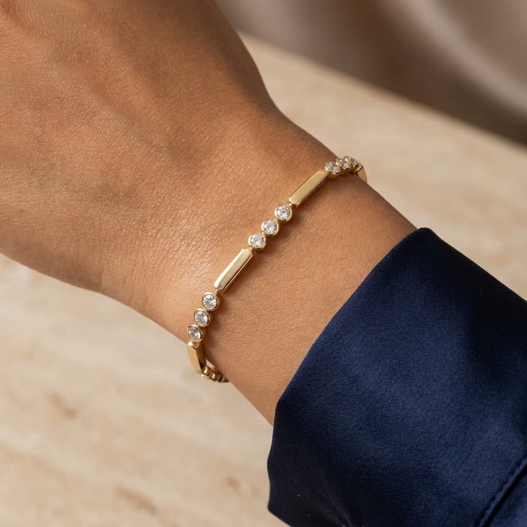 Fashion Bezel Round Cut White Sapphire Link Tennis Bracelet For Women