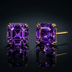 Luxury Jewelry Solitaire Double Prong Golden Asscher Cut Amethyst Sapphire Stud Earrings For Women