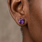 Luxury Jewelry Solitaire Double Prong Golden Asscher Cut Amethyst Sapphire Stud Earrings For Women