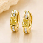 Golden Bezel Cushion Cut Canary Sapphire Hoop Earrings For Women Wedding Jewelry