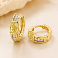 Golden Bezel Cushion Cut Canary Sapphire Hoop Earrings For Women Wedding Jewelry