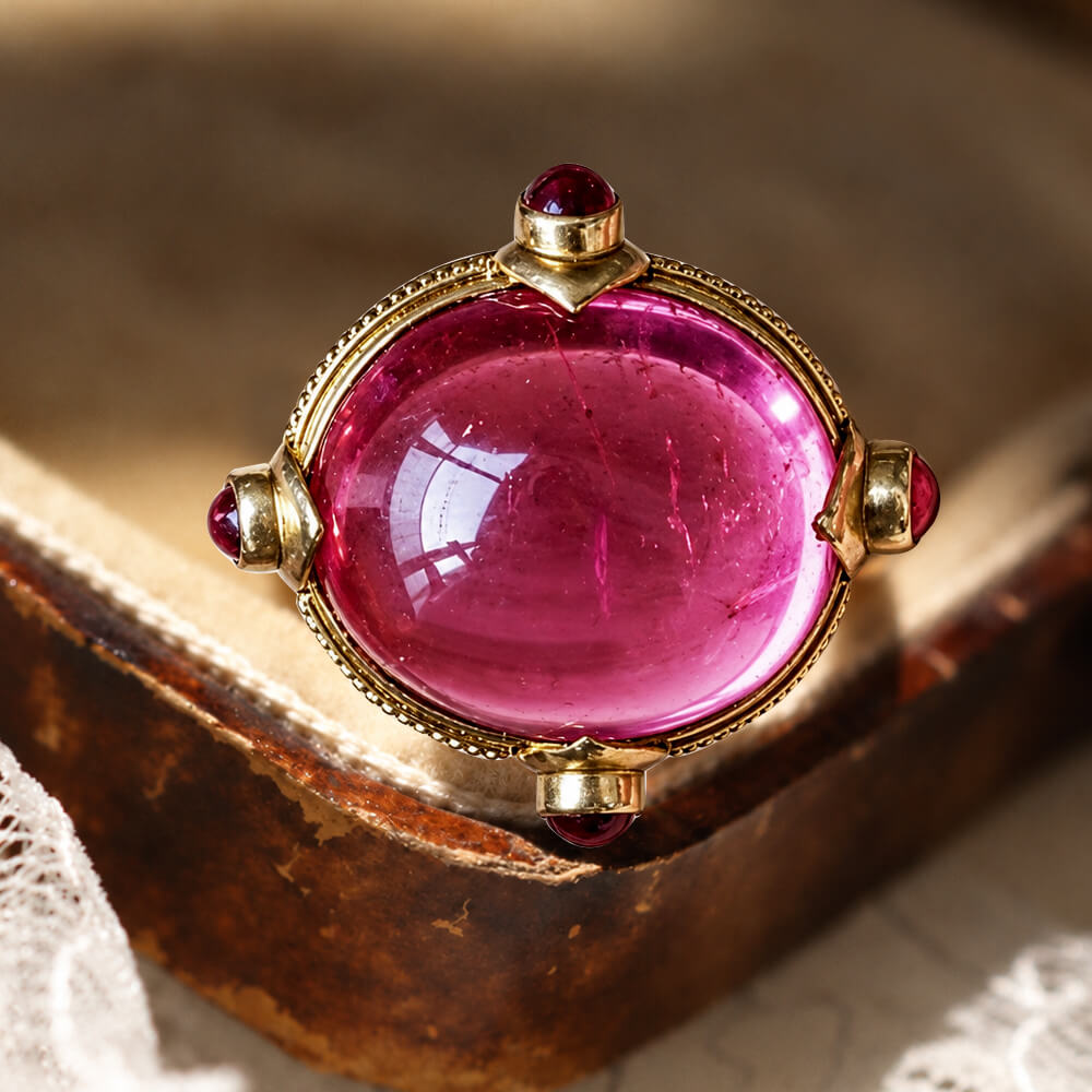 Art Deco Yellow Gold Cabochon Cut Ruby Sapphire Engagement Ring