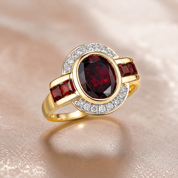 Art Deco Two Tone Bezel Setting Oval Cut Garnet Sapphire Engagement Ring