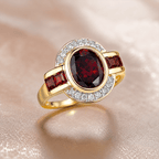 Art Deco Two Tone Bezel Setting Oval Cut Garnet Sapphire Engagement Ring
