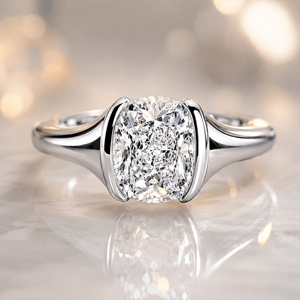 Modern Bezel Set Cushion Cut White Sapphire Engagement Ring