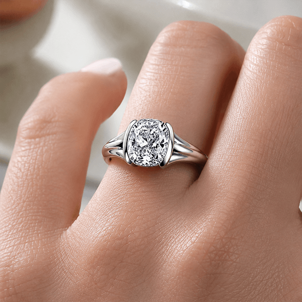 Modern Bezel Set Cushion Cut White Sapphire Engagement Ring