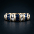 Luxury Jewelry Vintage Vertical Channel Baguette & Round Cut Blue & White Sapphire Half Eternity Wedding Bands