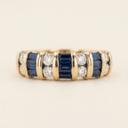 Luxury Jewelry Vintage Vertical Channel Baguette & Round Cut Blue & White Sapphire Half Eternity Wedding Bands