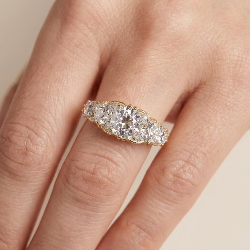 Luxury Jewelry Golden Five Stone Round Cut White Sapphire Half Eternity Wedding Band For Women
