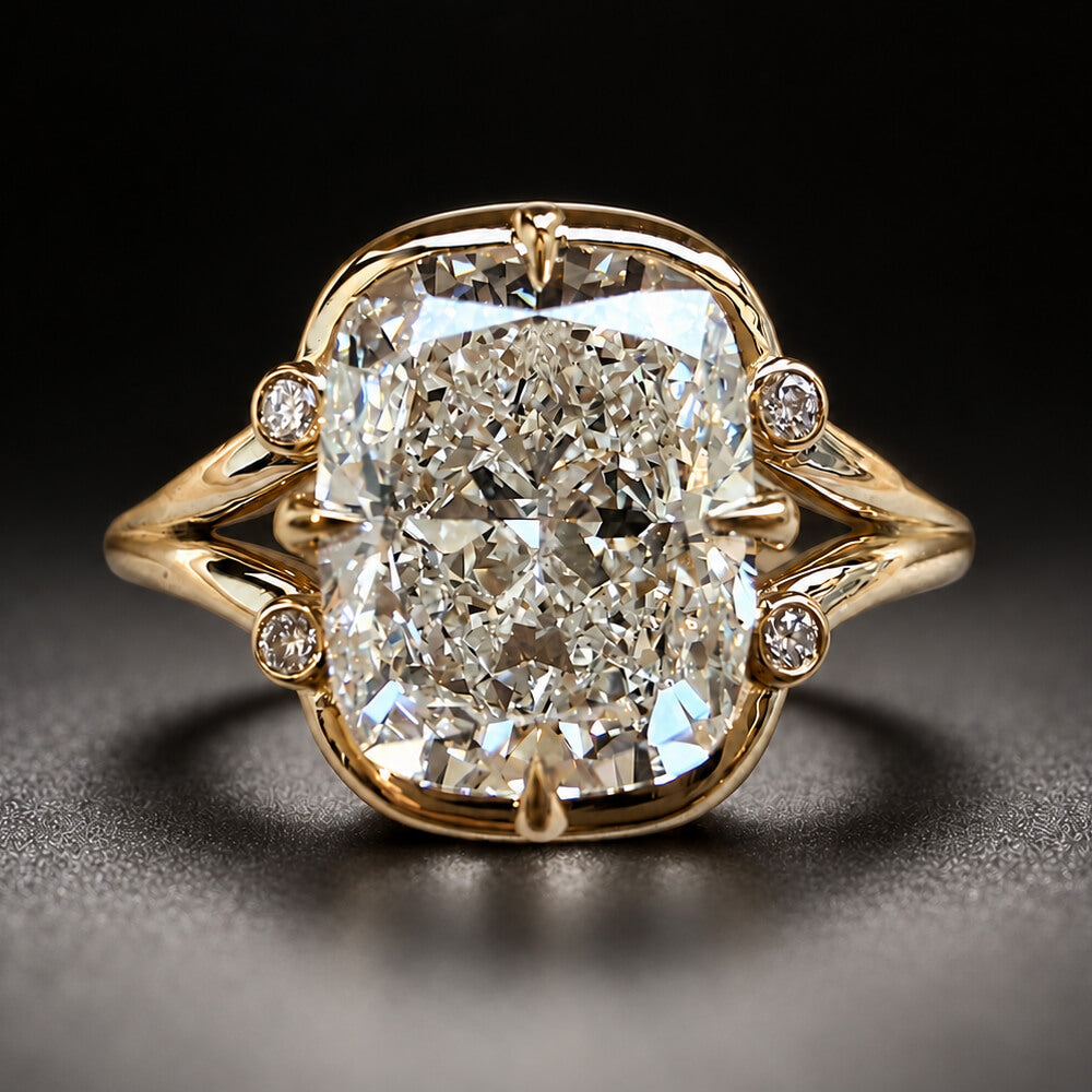 Luxury Jewelry Unique Design Yellow Gold Cushion Cut White Sapphire Engagement Rings